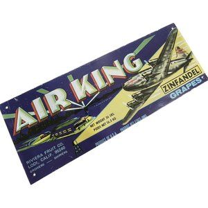 Air King Zinfandel Grapes Repro Tin Sign Kitchen Den Plane Grocer 4.5" x 12"